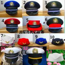 Childrens security cap small traffic police performance uniform Male and female small scene inspection uniform Cross scene performance suit Black cat scene long hat