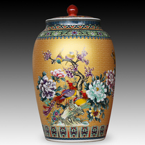 Jingdezhen ceramics large enamel color sealed jar living room ornament jar home accessories rice jar candy storage jar