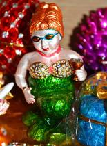 Russian crafts ring storage box color tin diamond good luck Mermaid