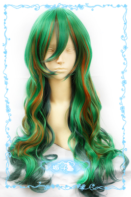 taobao agent Green orange wig, gradient, 80cm, cosplay