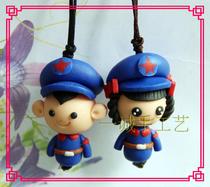Blue soldier character couple pendant mobile phone chain pure handmade soft pottery jewelry large pendant manufacturer supply
