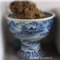 Jingdezhen high foot rockery fish tank with porcelain feet diameter 80-85 porcelain blue and white cylinder Lotus cylinder