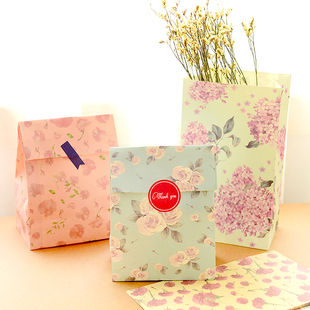 可爱清新 礼物袋 纸袋包装袋 清然花语收纳袋 3枚入 4枚封口贴纸