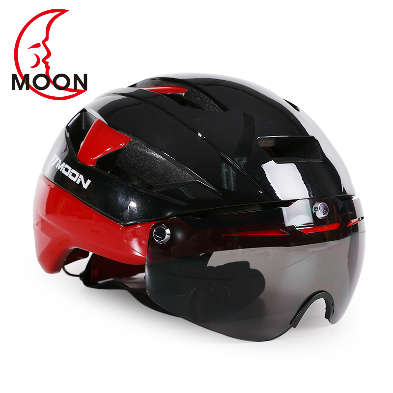 MOON Integrated Formed Riding Helmets Universal Dazzling Magnetic Suction Helmets Bicycle Helmets for Men and Women with Light Helmets
