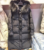 Anti-season down jacket womens 2020 winter new horn buckle mid-length 90 white duck down warm jacket raccoon big hair collar