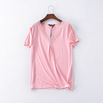Ladies V-neck lace lace Short sleeve t-shirt Loose casual stretch leggings lounge tops summer