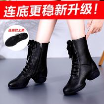 Winter dancing shoes womens soft bottom middle tube boots middle heel soft bottom sailor dance shoes white cotton square dance shoes