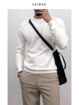 2021 autumn round neck bottoming sweater Korean fashion slim pullover sweater inner sweater mens clothes
