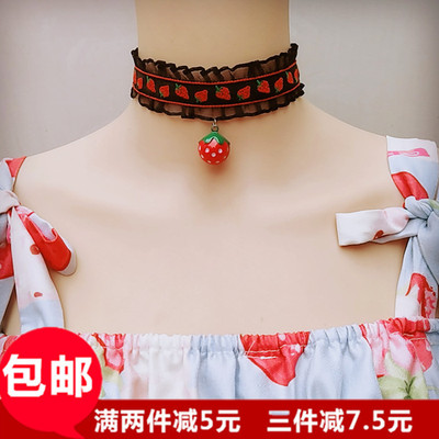 taobao agent Black strawberry, small bell, pendant, Japanese choker, retro necklace, 2022 collection