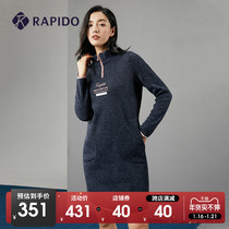 RAPIDO Break Road Autumn and Winter Ladies Contrast Color Warm Half Zipper Casual Knitted Dress