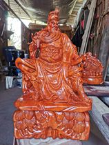 Flower pear wood carving Guan Gongguan Spring and Autumn ornaments red solid wood reading Wu Caishen Buddha statue Zhaocai Town House for handicrafts