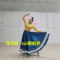 Flower and shadow square dance beauty dream Tibetan dance performance costume new set of long-sleeved top half-length skirt