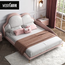 Light luxury childrens bed Girl princess bed Modern simple 1 5 meters 1 2 cloud bed boy solid wood single leather bed