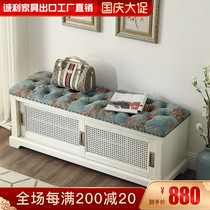 European-style solid wood shoe stool can sit at the entrance door wearing shoes stool American home sliding door wearing shoes stool shoe cabinet