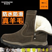 Cotton shoes mens winter warm plus velvet northeast high-top pure wool thick-soled leather middle-aged non-slip waterproof snow boots