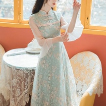 French vintage hipster embroidered mesh dress female Summer Girl modified cheongsam young style fairy dress