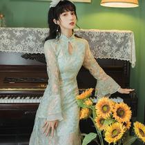 French embroidered Cheongsam dress women 2021 spring and summer new gentle wind waist slim long high-end skirt