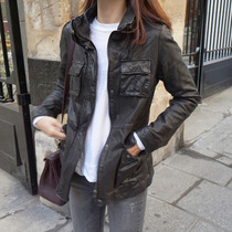 Korean version of the new spring and autumn large size leather coat long women's sheepskin windbreaker motorcycle leather jacket old coat