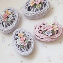 Dream girl decorative ceramic hand-made jewelry box storage porcelain flower decorative ornaments weaving