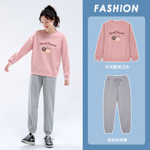 Miko Banner Sports Suit Women Spring 2022 New Casual Loose Round Collar Weaters Two Sets of Ins