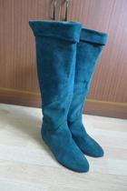 Do not Return * distressed Italian beautiful peacock blue-green cow layer cowhide flat heel boots