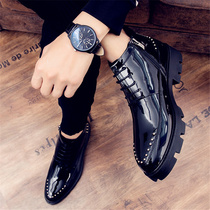  Casual leather shoes mens patent leather high-top British style height-increasing shoes pointed hairstylists trendy shoes thick-soled booties bright leather mens shoes