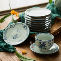 Hand-painted blue and white cup holder coaster clay quaint tea set small saucer tea cup pad writing single Cup drag tea ceremony material plate