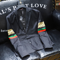 2021 New European station suit casual coat men European goods trend color pattern stripe print suit men