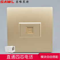 Gold straight-through head four-core telephone socket type 86 home voice fixed telephone line socket Wall concealed panel