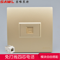 Free Cable four-core telephone socket 86 home voice fixed telephone line socket gold concealed information panel