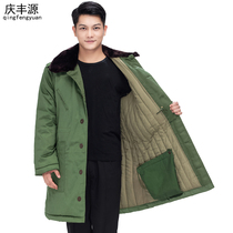 Old-fashioned military cotton coat short men thick long winter warm green cotton-padded jacket women Old Labor protection cold clothing