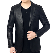 Yalu middle-aged mens leather jacket Haining leather jacket casual leather suit spring and autumn suit jacket thin