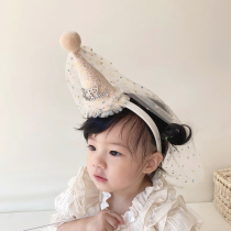 Net red birthday hat with yarn hoop cake decoration scene arranged girls childs birthday princess party headdress
