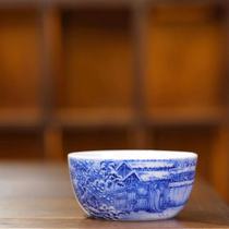 Yu Yin Kiln Yu Guowang made a blue and white three-look thatched cottage foot tank Cup Single Cup (Hua Yixuan)