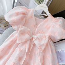 Girls Dress Summer 2022 New Ocean Short Sleeve Girl Han Edition Girl Fashion Bubble Sleeve Sleeve Princess Dress