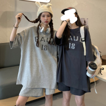 Pajamas womens summer 2021 new cotton short-sleeved shorts two-piece suit can be worn outside the large size casual home clothes