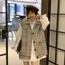 Small fragrant wind vest Womens Spring and Autumn wear small vest fashion outside wear shoulder horse clip shirt two-piece set