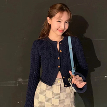 Lin Na Lian the same slim blue trumpet sleeve sweater sweater coat womens French autumn and winter Cardigan Cardigan