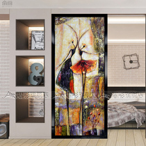 Art glass living room kitchen partition sliding door European abstract elegant process tempered glass screen dance girl picture
