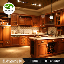  Whole house custom modern wood grain simple light luxury open kitchen overall solid wood cabinet custom Chinese creativity