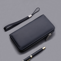 Mens Zipper Wallet Genuine Leather Long hand held Baotou layer Bull Peel Lychee Handbag Lady Large Capacity Mobile Phone Bag