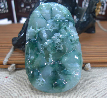 Jade natural A goods finished Myanmar jade ice glutinous jade pendant floating flower carving old seed landscape brand with certificate