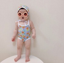 South Koreas same childrens one-piece swimsuit swimming cap childrens baby girl hot spring beach bathing suit vacation