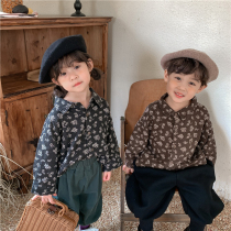 Boy 2022 new spring clothing cotton linen crushed flower long sleeve shirt female baby son Department foreign air retro style jacket jacket