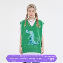 INSNLASIA 21AW original cartoon dinosaur knitted vest Tide brand men and women cute thin vest sweater autumn