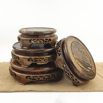 Chicken wing wood round carving crafts Buddha vase Fish tank Flower pot base Mahogany stone ornaments Solid wood wooden tray