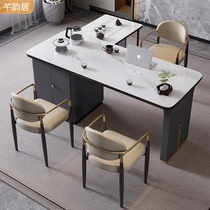 Tea table chair set together light luxury Rock board rotatable tea table desk modern simple home office integrated tea table table
