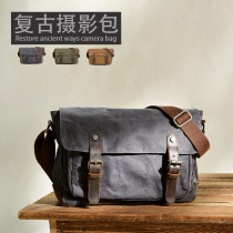 (Elephant Station) One-shoulder photography package oil batik canvas leather waterproof SLR micro-single digital retro art