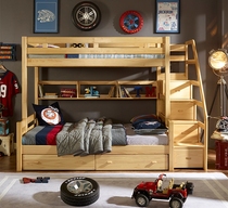 Ximengbao childrens bed Pure solid wood mother-child bed High and low bed All pine upper and lower bed Log color bunk bed