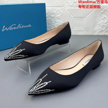 Wanlima/万里马正品断码处理女鞋撤柜烫钻尖头浅口时装鞋法式单鞋